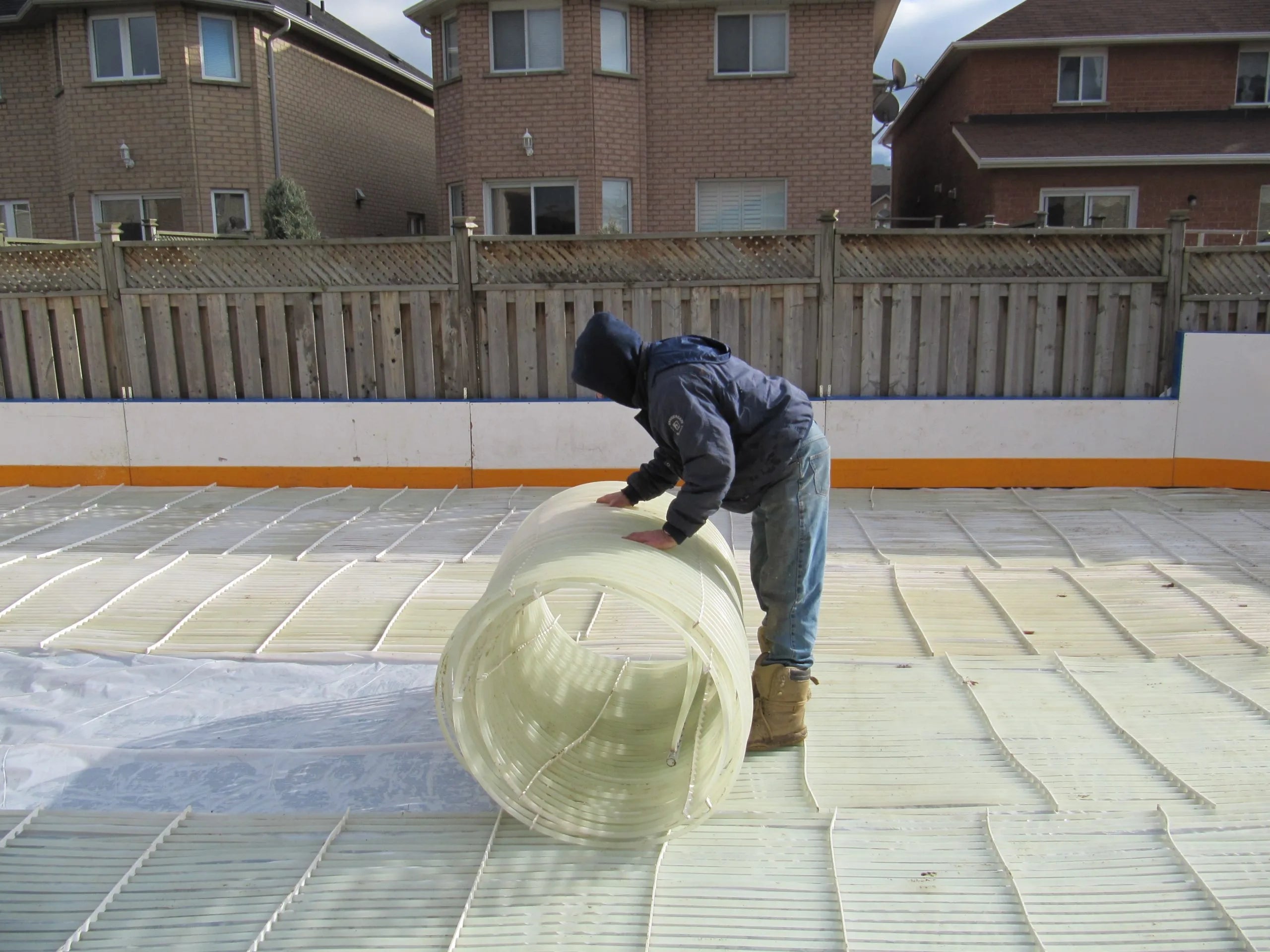 Ice rink piping installation