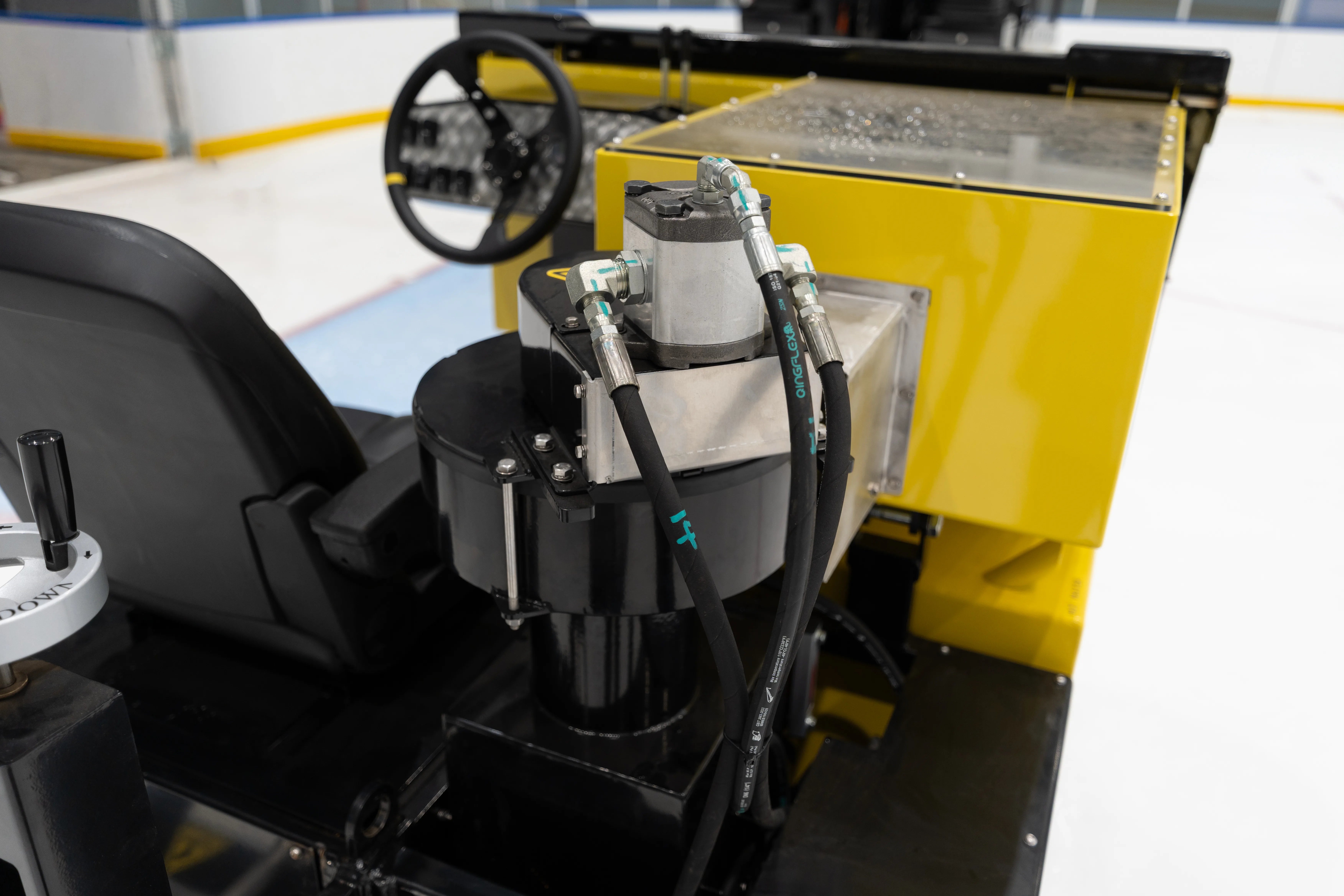 Sport Ice Bumblebee resurfacer control detail and water delivery system closeup